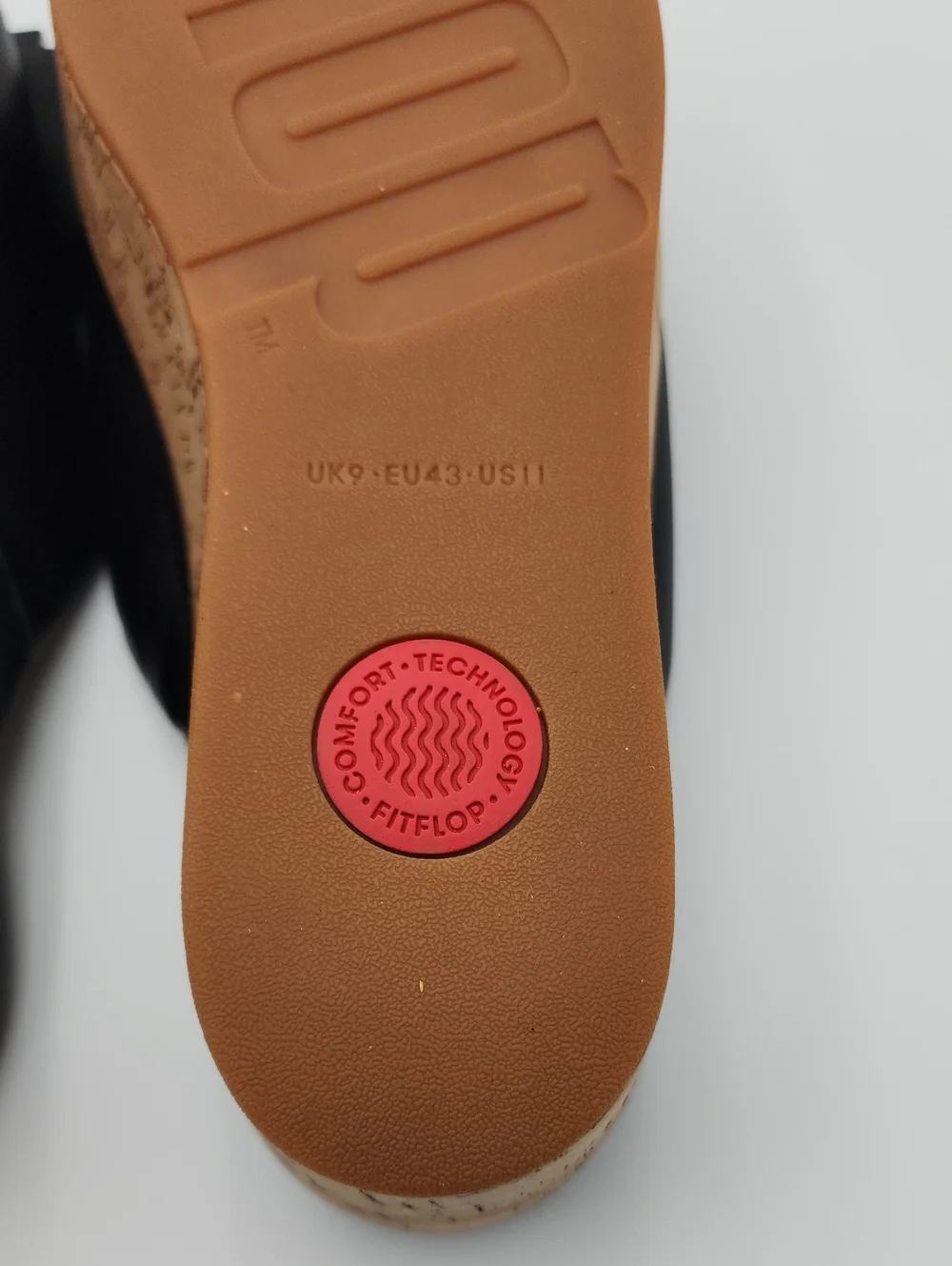 NWT FitFlop Eloise Cork-Wrap Black Leather Wedge Slides  Size 11